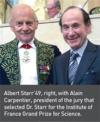 Albert Starr ’49, with Alain Carpentier, president of the jury that selected Dr. Starr for the Institute of France Grand Prize for Science.